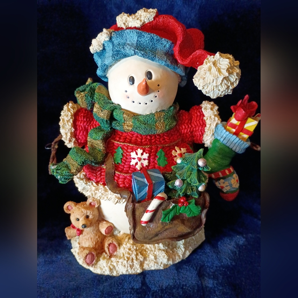 Vintage Resin Christmas Snowman Statue 10"
